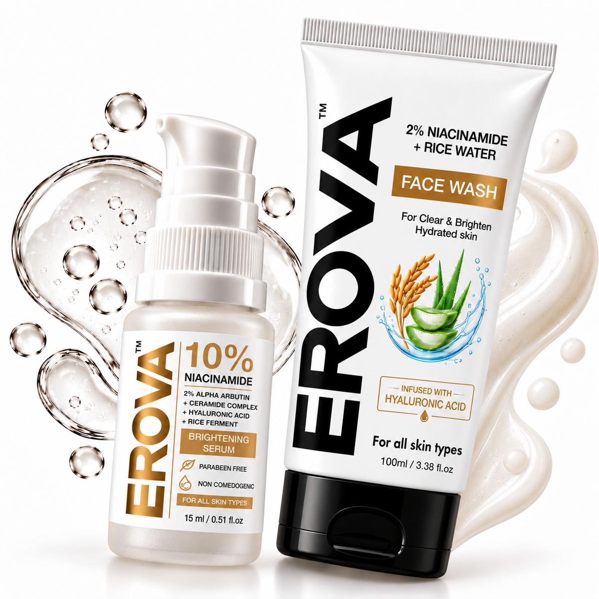 EROVA Daily Glow Combo – Niacinamide Serum + Facewash